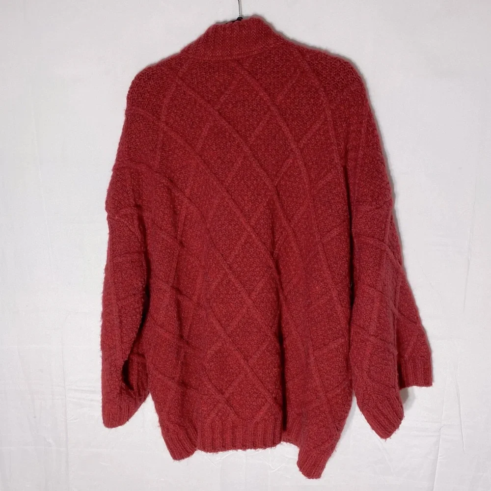 Vintage Oversized Red Chunky Textured Diamond Knit Cardigan Sweater W Toggles XL - Picture 2 of 14